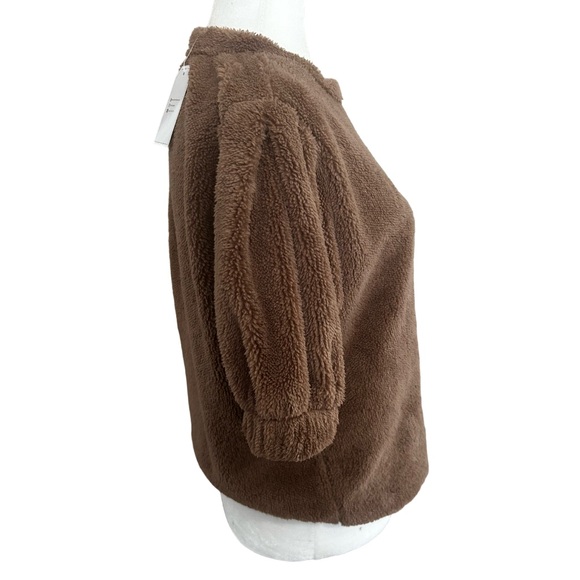 Brown Textured Puff Sleeve Round Neck Top - Picture 4 of 7